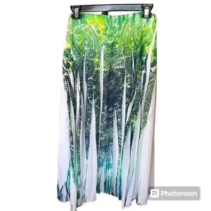 Reba Pleated Lined Green Paisley Maxi Long Fairy Boho Western Skirt Plus 3X EUC